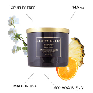 Perry Ellis Black Pine + Amber Candle 14.5 oz